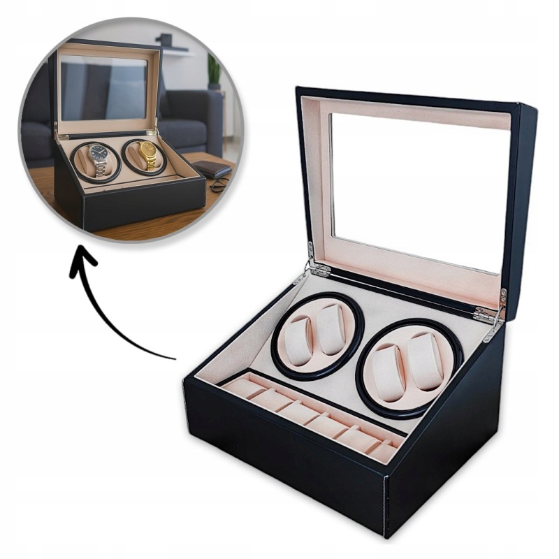 Rotomat pro 4 automatické hodinky 6 slotů, tichý, elegantní ekokůže