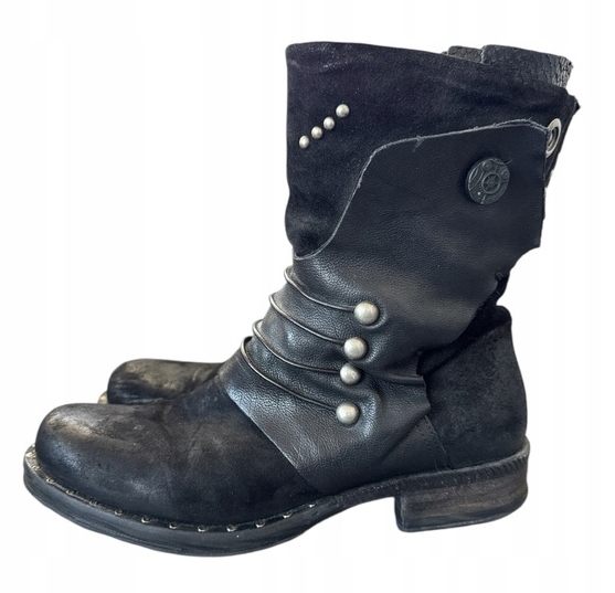 A.S.98 Černé Kotníkové Boty S Cvočky, Přírodní Kůže 38 3_A