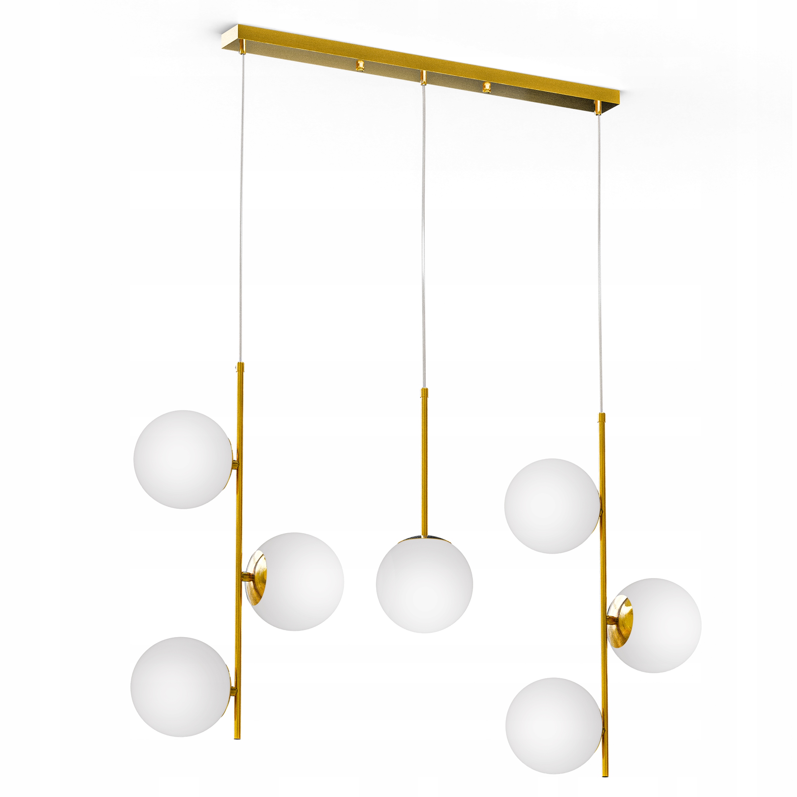 Zlatá závěsná stropní Led lampa 7X E27 Lustr Bílé skleněné koule Obývací pokoj