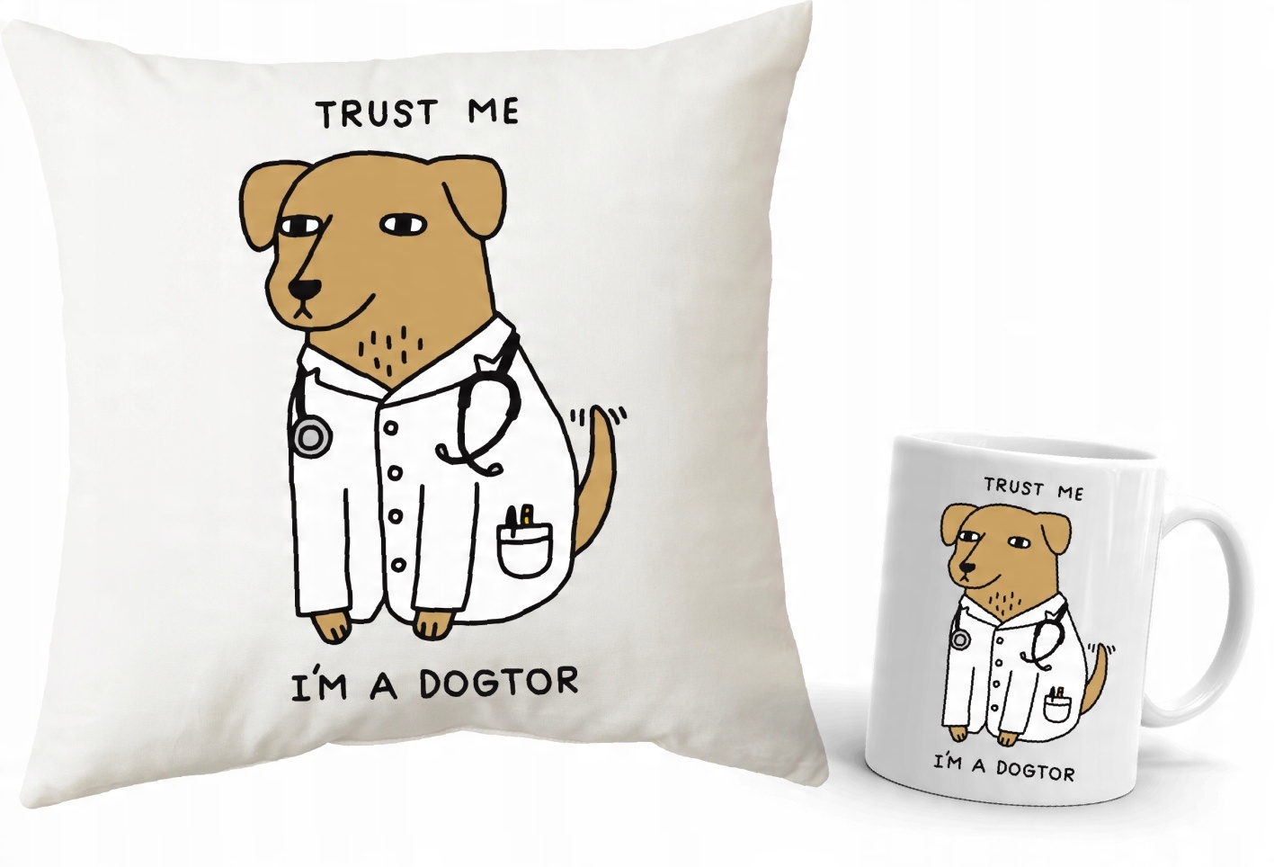 

Poduszka kubek z psem Trust me I'm a Dogtor