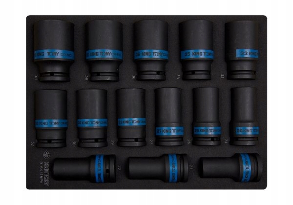 ZESTAW NASADEK UDAROWYCH 3/4 14cz. DŁUGIE 6-kąt. 19 - 41mm, WKŁAD Z PIANKI,