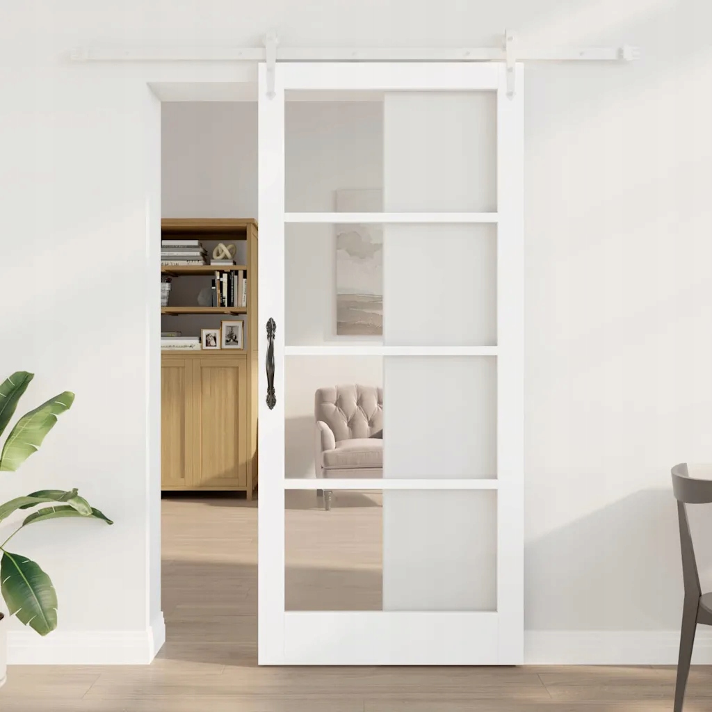 vidaXL Posuvné dveře Bílá 93 x 211 cm Masivní borové dřevo a sklo