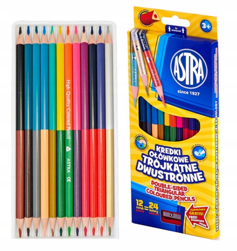 KREDKI 12/24 KOLORY OŁÓWKOWE ASTRA TRÓJKĄTNE-DWUSTRONNE