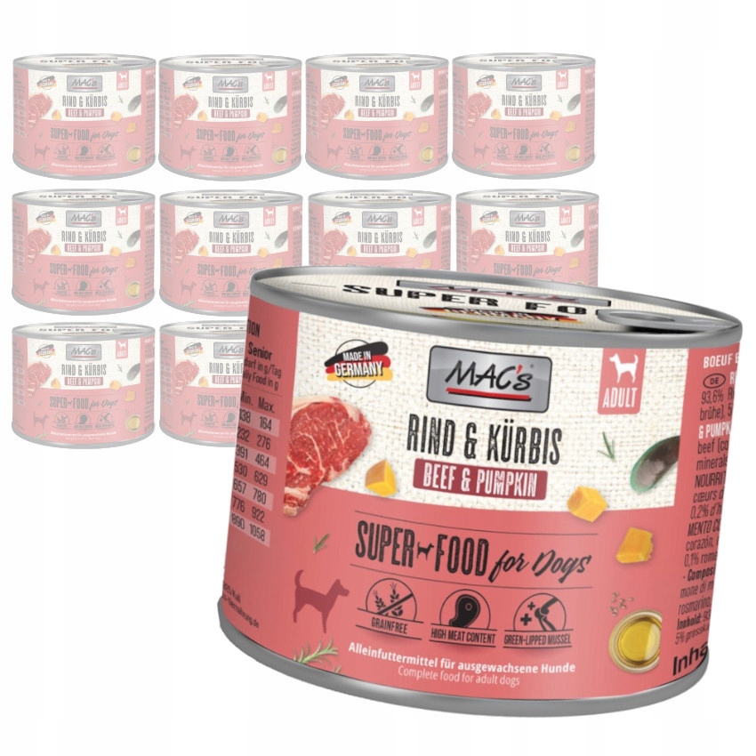 Levně MAC's Dog 12x200g Bezobilné Vlhké Krmivo s hovězím a dýní pro psy