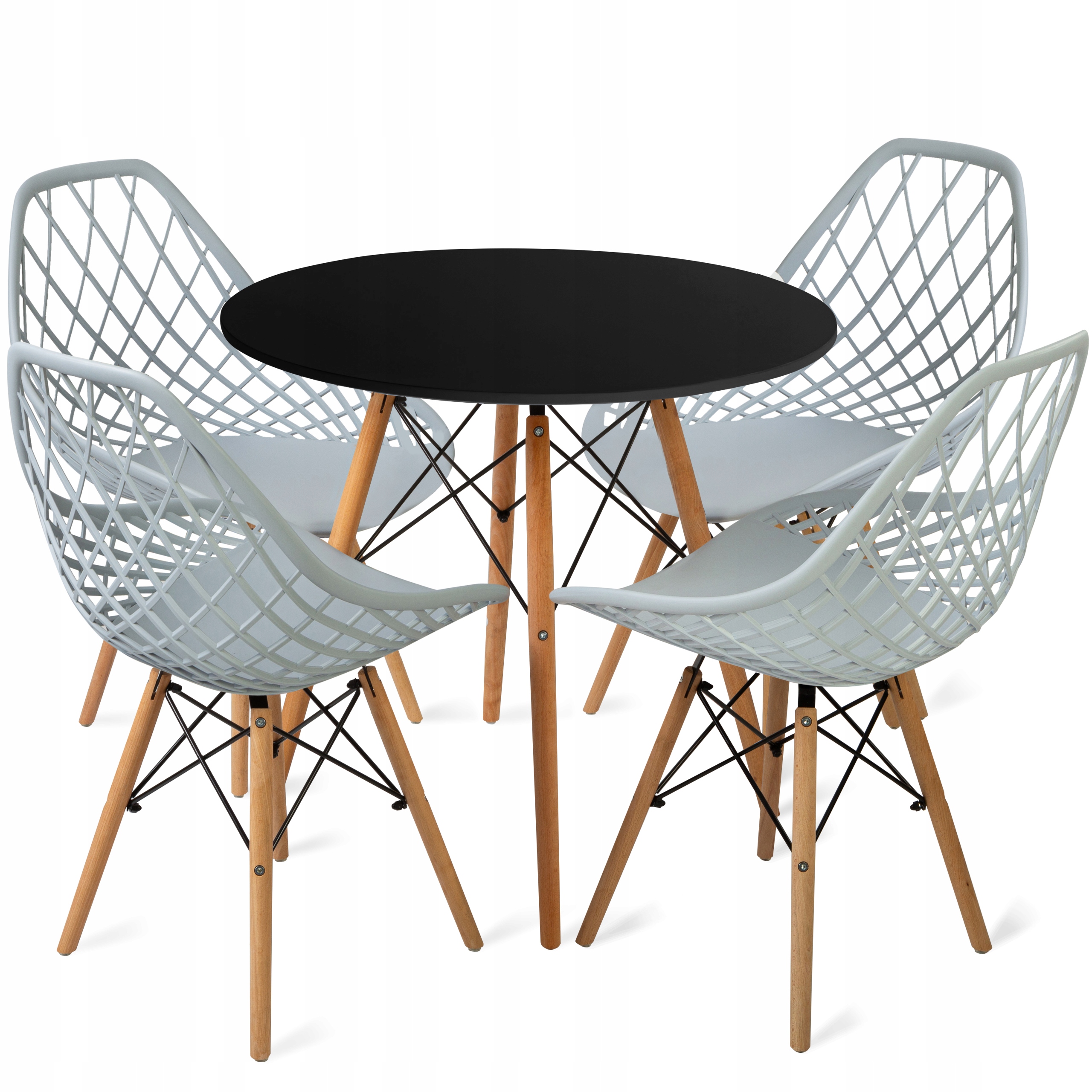 Stół 80cm Black+ 4 krzesła Skandynawskie