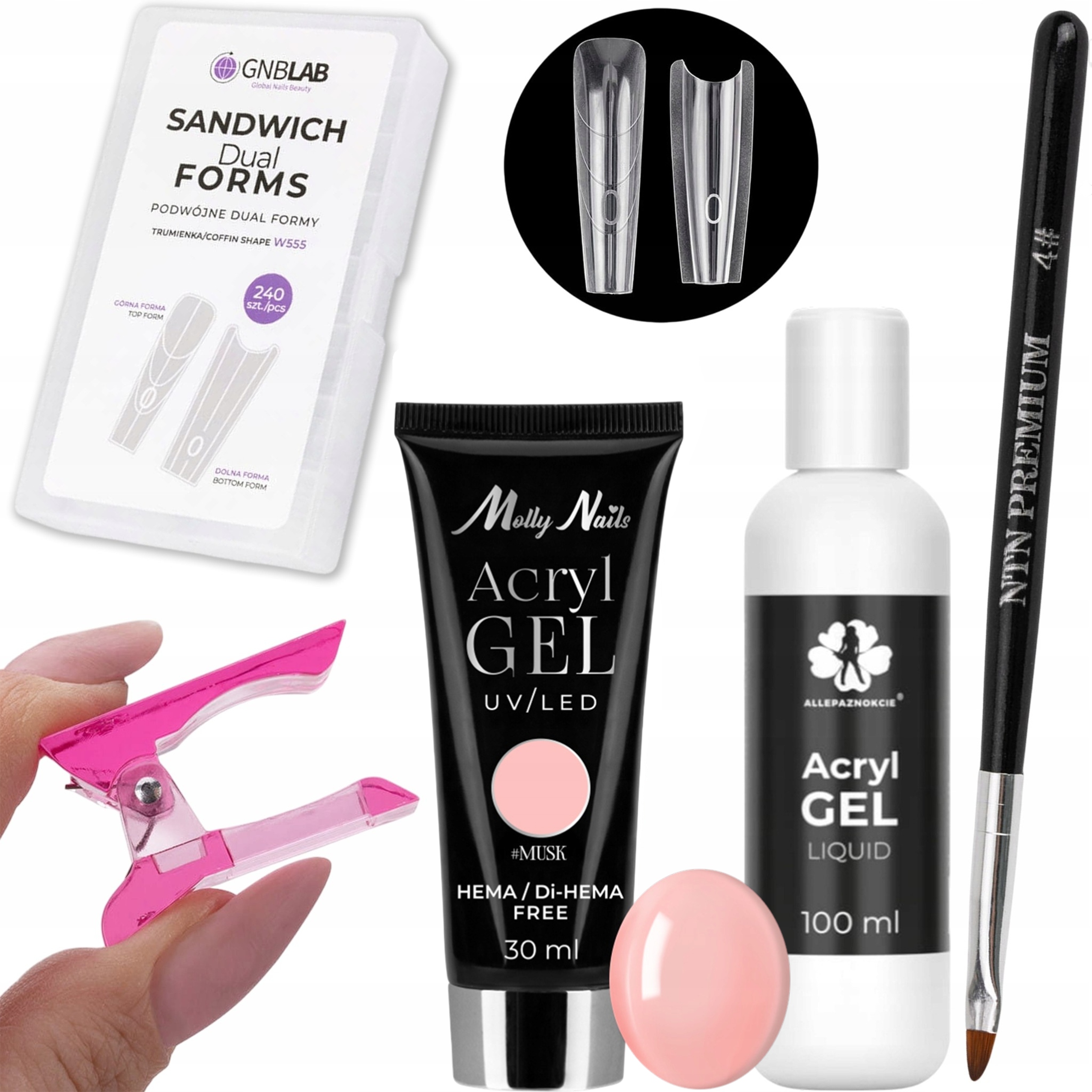 Zestaw Do Budowy Paznokci Kanapkowe Dual Formy Sandwich Akrylożel Akcesoria