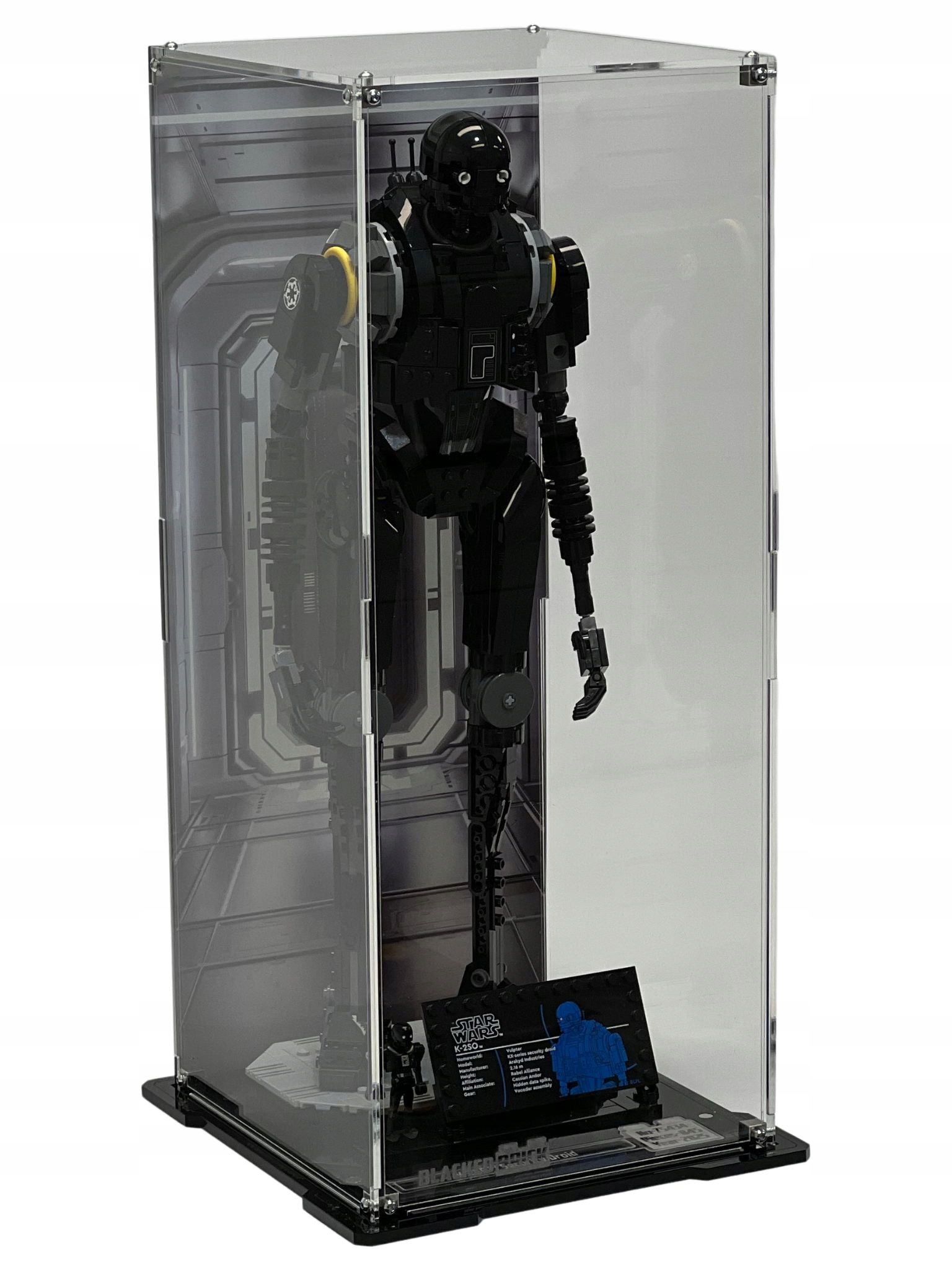 Vitrína s pozadím Blacked Brick pre Lego 75434 Star Wars Droid strážny K-2SO