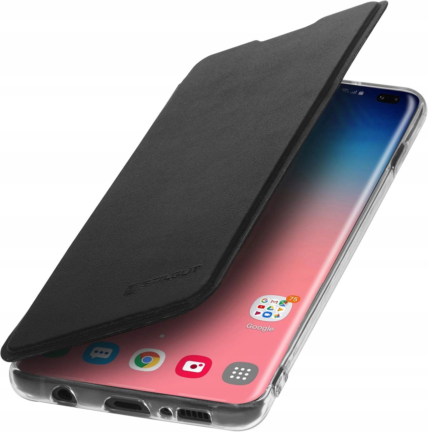 Etui Skórzane Galaxy S10 Plus z blokadą Rfid Nfc pokrowiec czarny Klapka