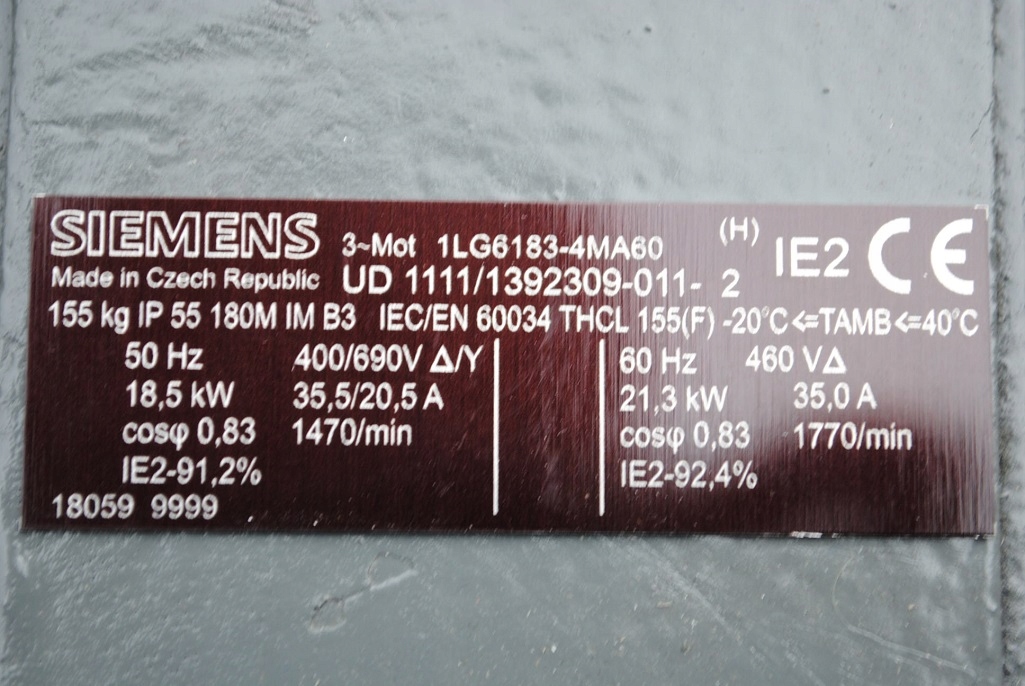 Silnik elektryczny 18.5kw. 1470obr./min. SIEMENS Marka Siemens