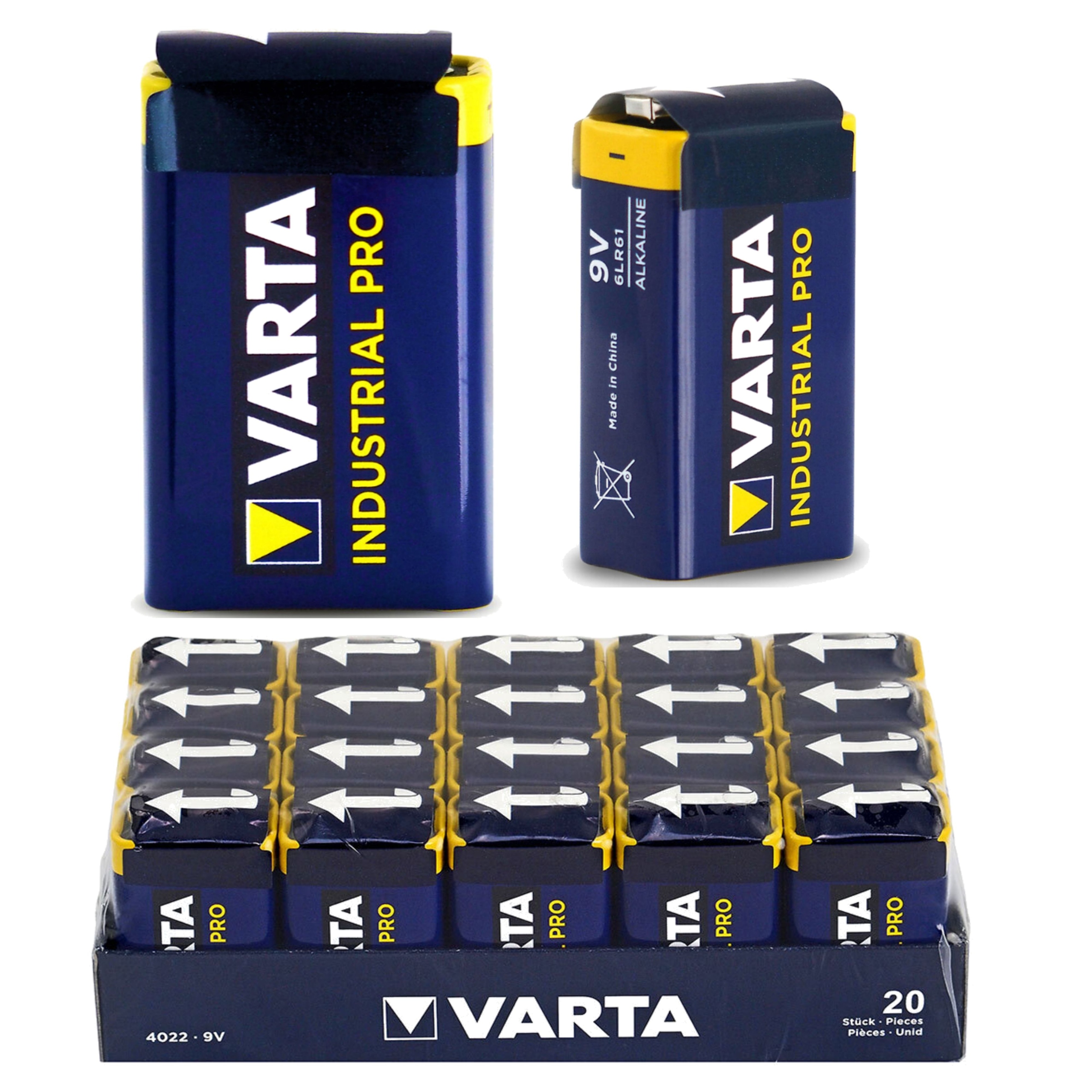 20x 6LR61 Varta Alkalická baterie Baterie 6F22 9V 12-2029 Vyrobeno v Německu