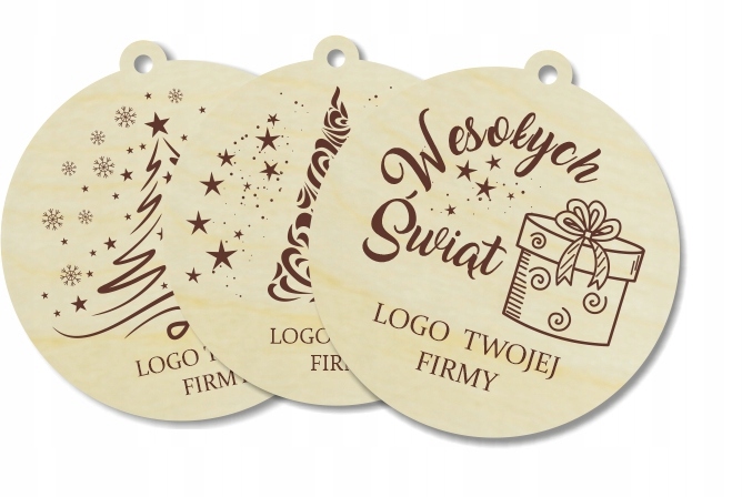 Bombka drewniana z logo FIRMY GRAWER Najdłuższy wymiar 7 cm