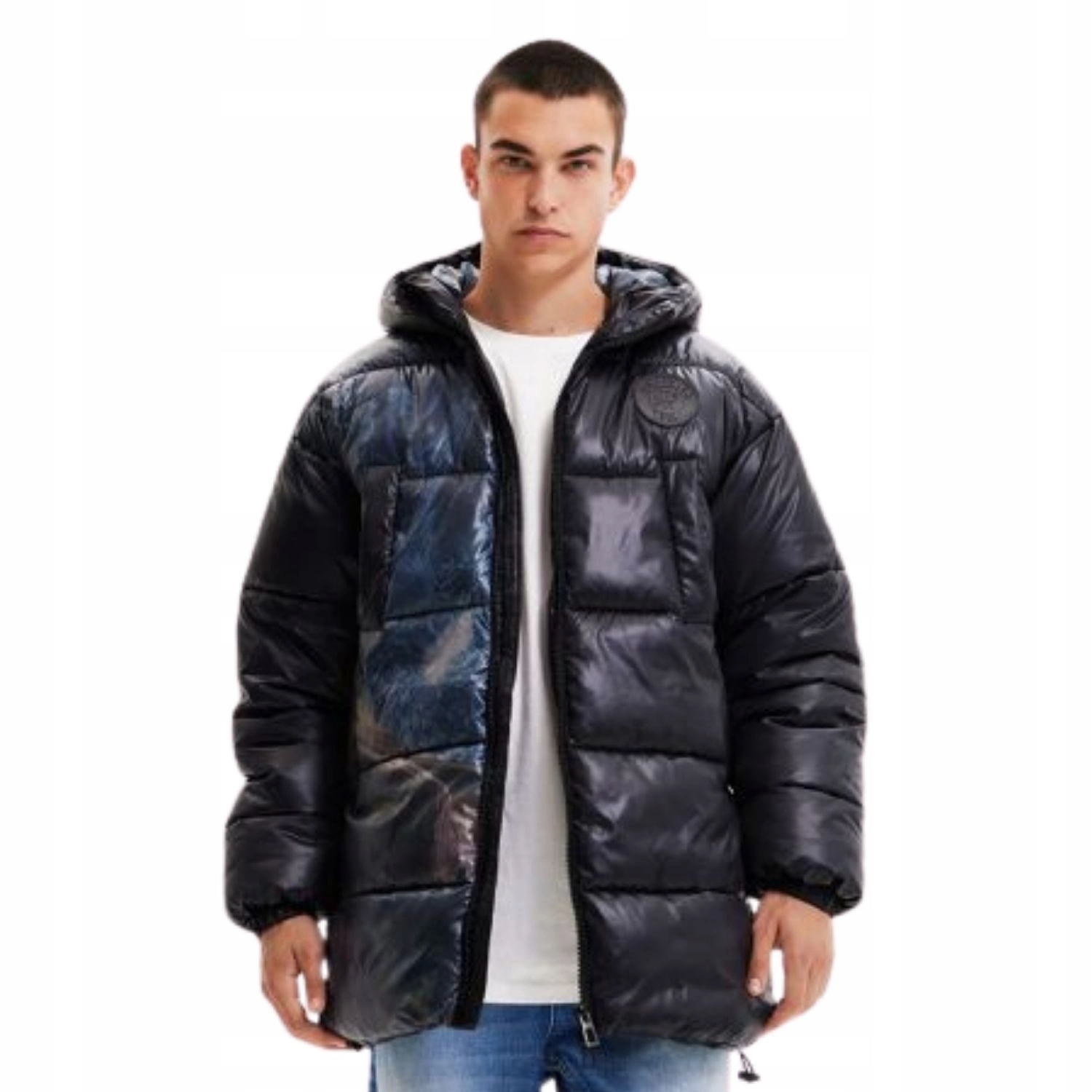 Pánská bunda Desigual prošívaná zimní s kapucí, zateplená péřovou vel. XXL