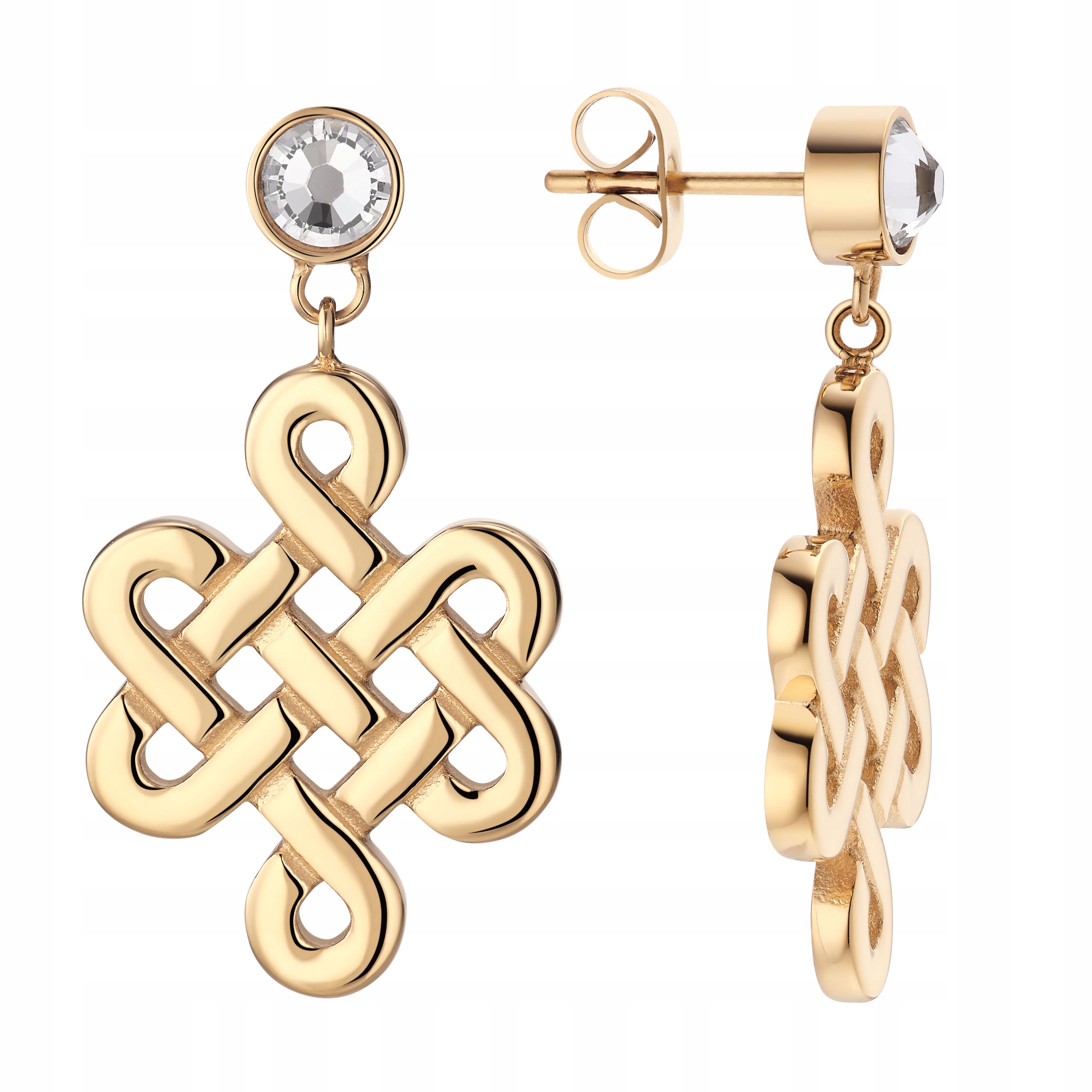 Zlaté magnetické Náušnice s křišťálem a ornamentem