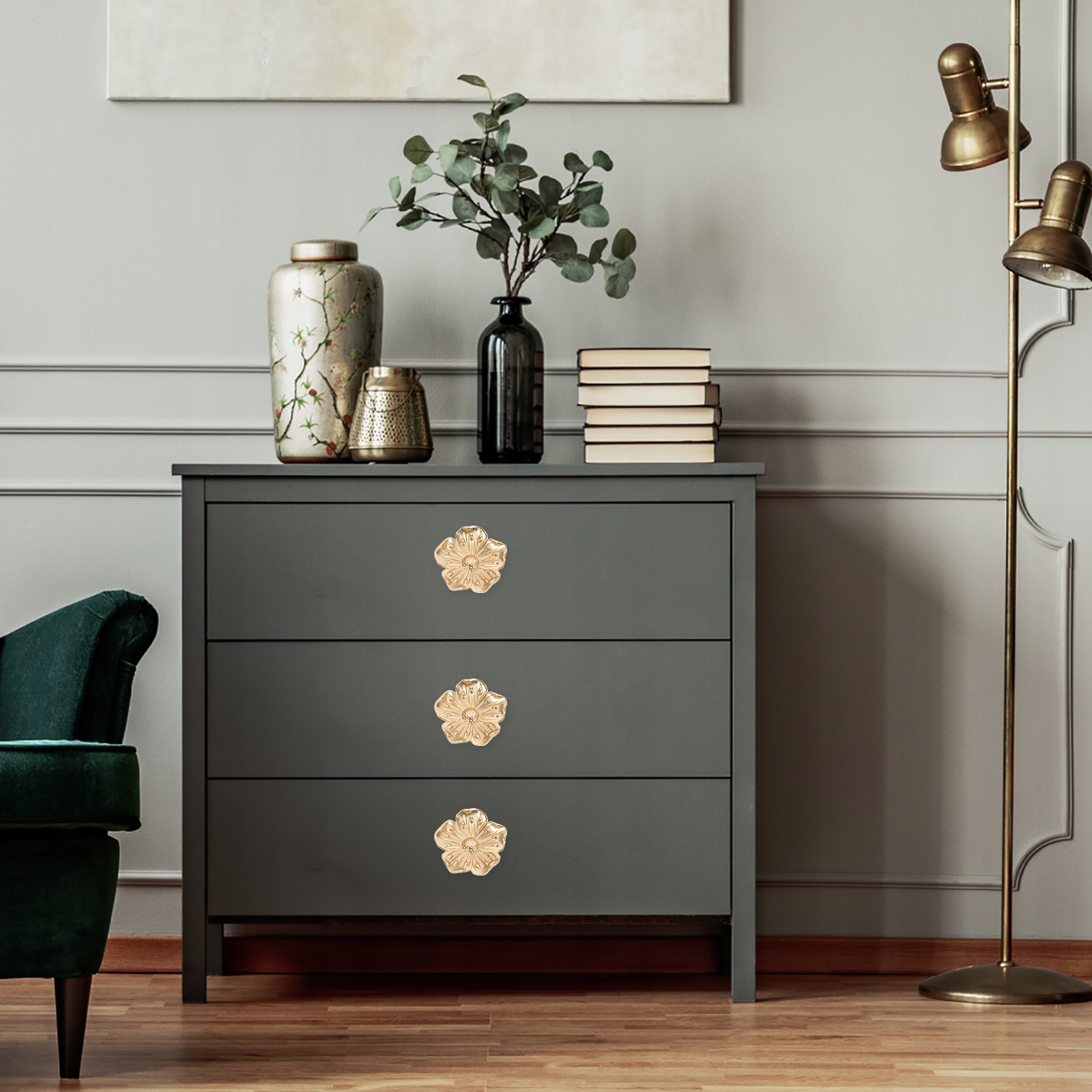 KLAMKA DRZWIOWA MOSIĘŻNA W KSZTAŁCIE KWIATU ELEGANCKA Kolor złoty