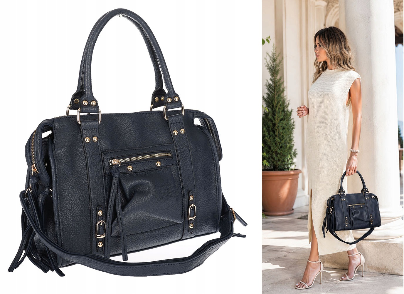 Dámská shopper kabelka A4 kufřík elegantní taška do práce HJ812 Tmavě modrá