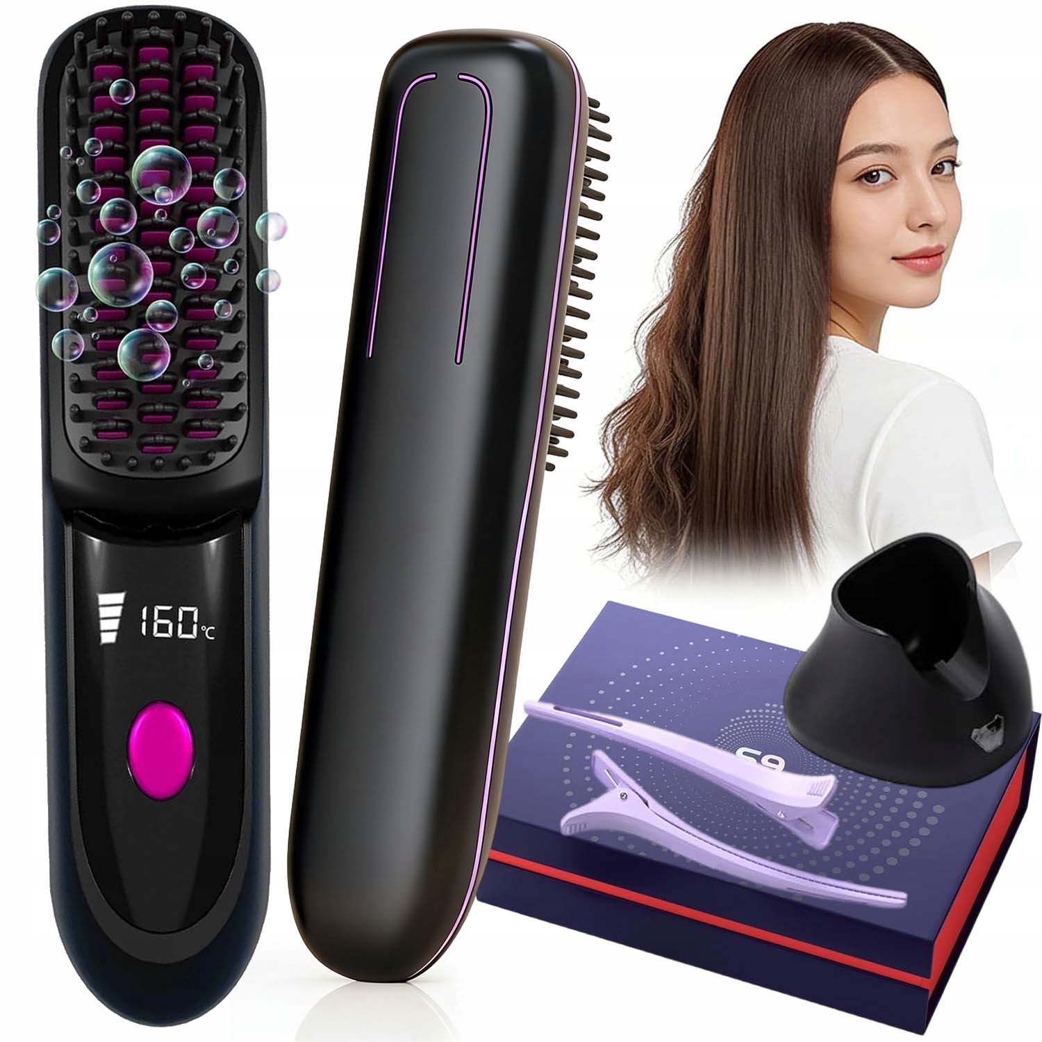 Szczotka Prostująca Włosy Mini Prostownica Kompaktowa Styler 3W1 Regulowana