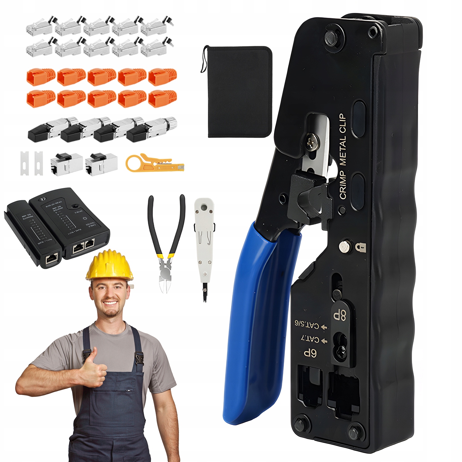 Tester Kabelů RJ45 Sada Síťových Nástrojů Stahovák Krimpovač 3V1
