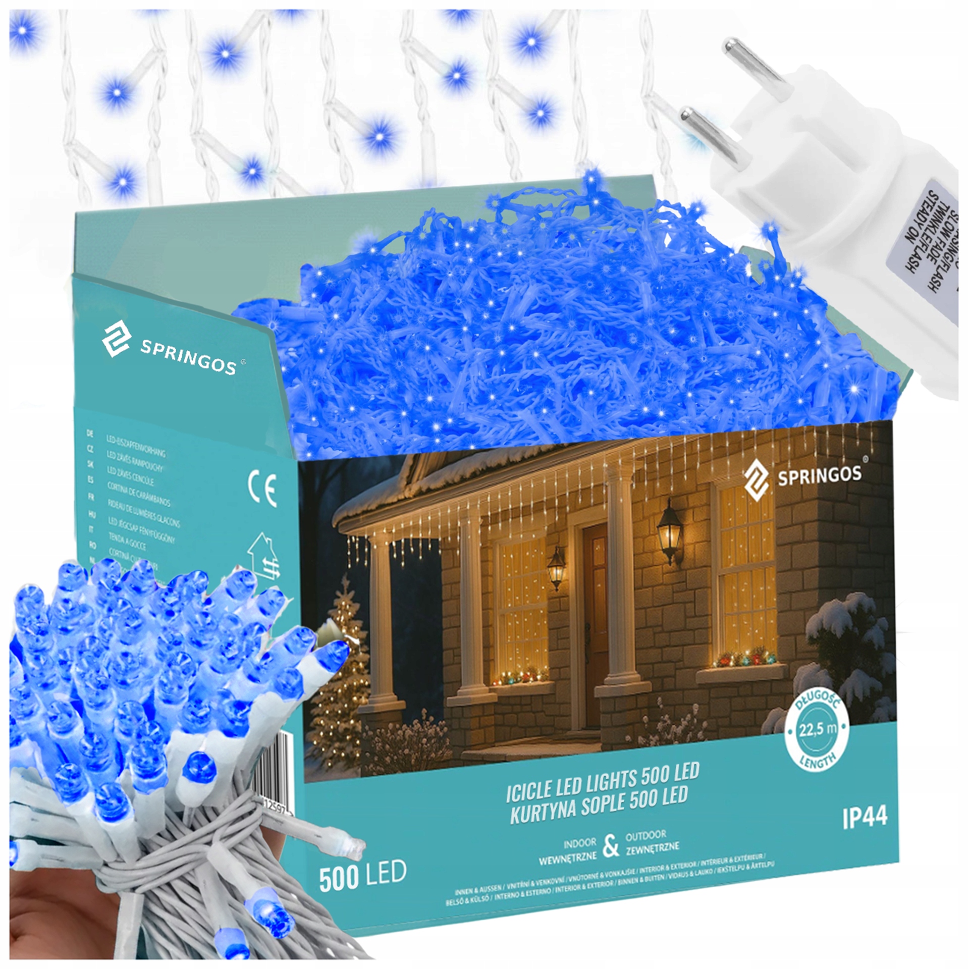 Sople 1000LED Venkovní Osvětlení 45 M Modrá, Tloušťka IP44 Světelný Závěs