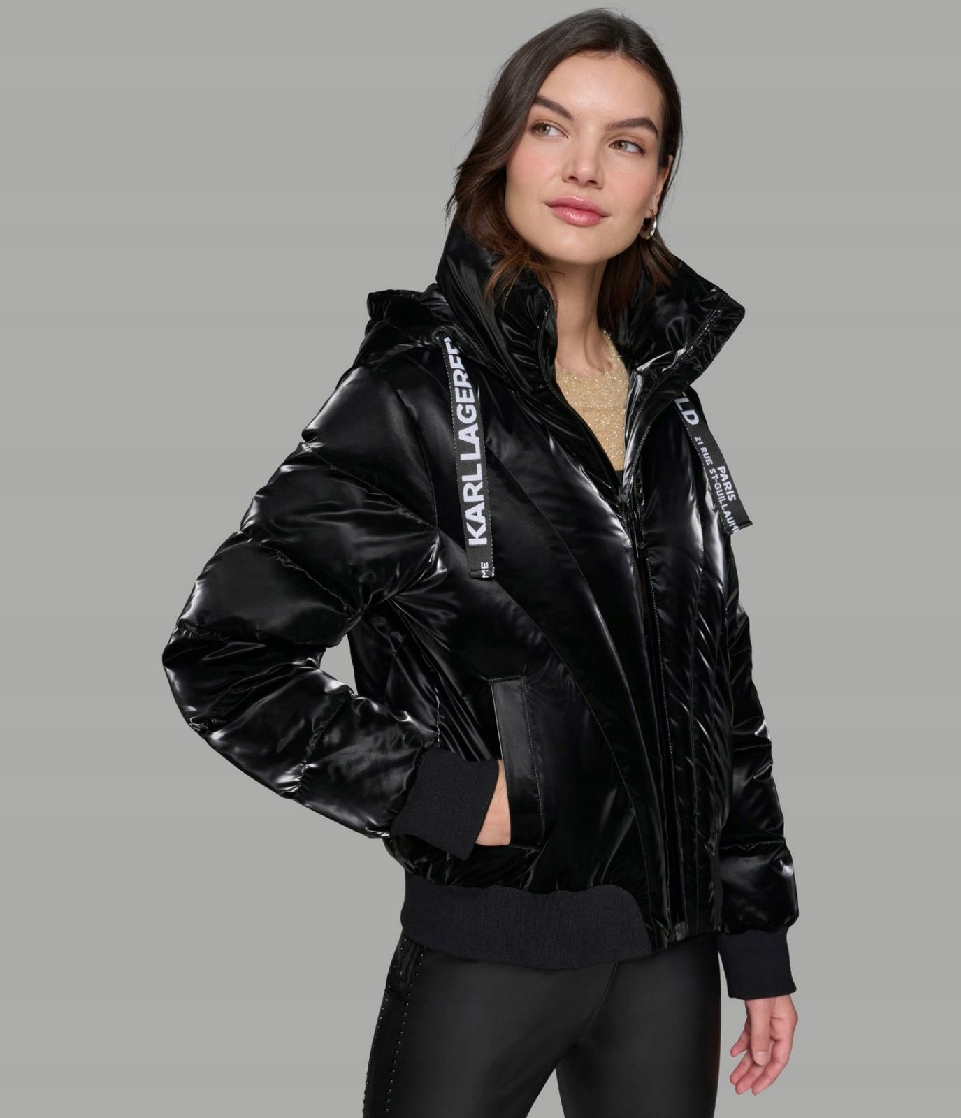 Karl Lagerfeld Paris dámský zimní bomber,prošívaná bunda Cropped S