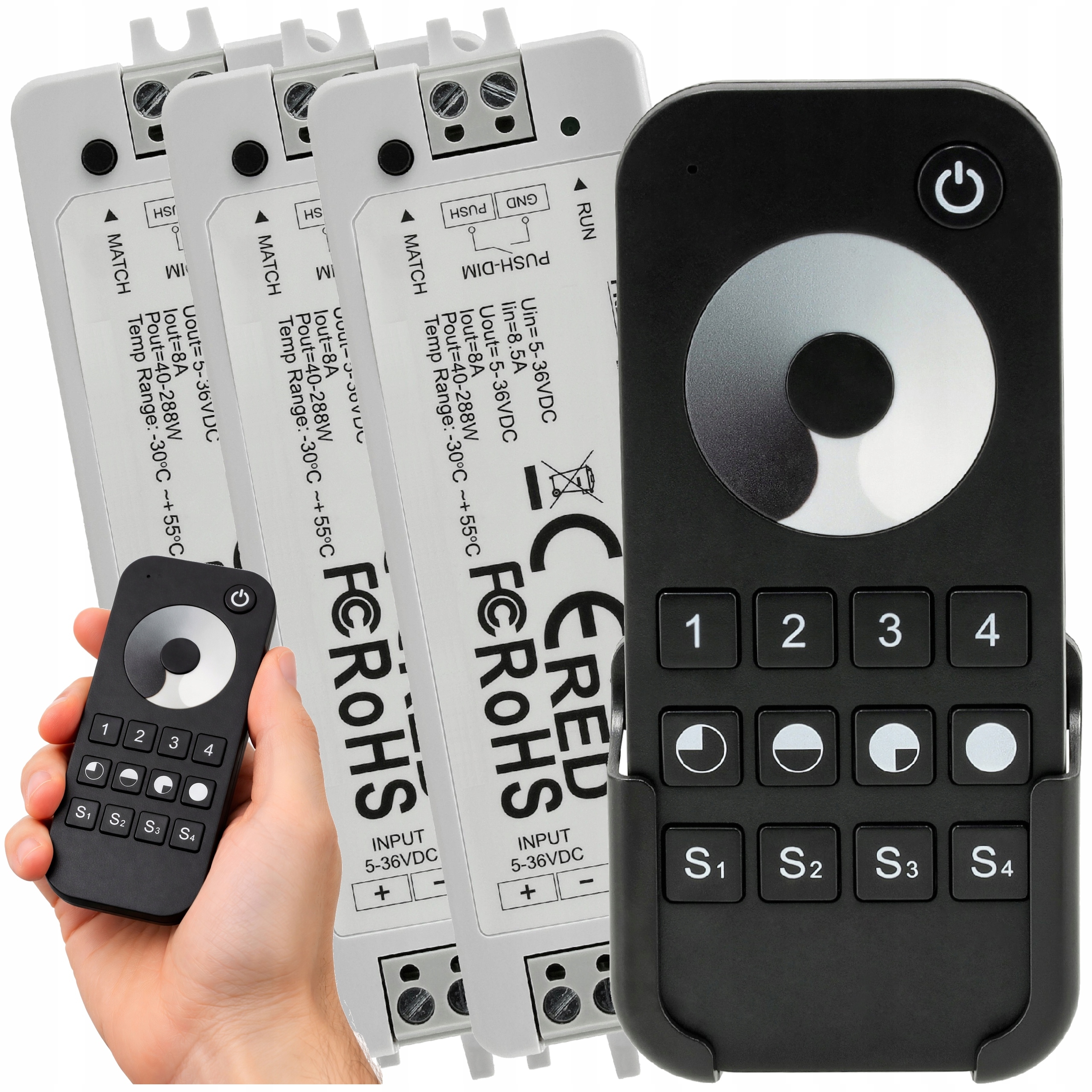 3x Led zónový regulátor Mono Stmívač Dálkový Ovladač 8A5–36V 40–288W Dotykový