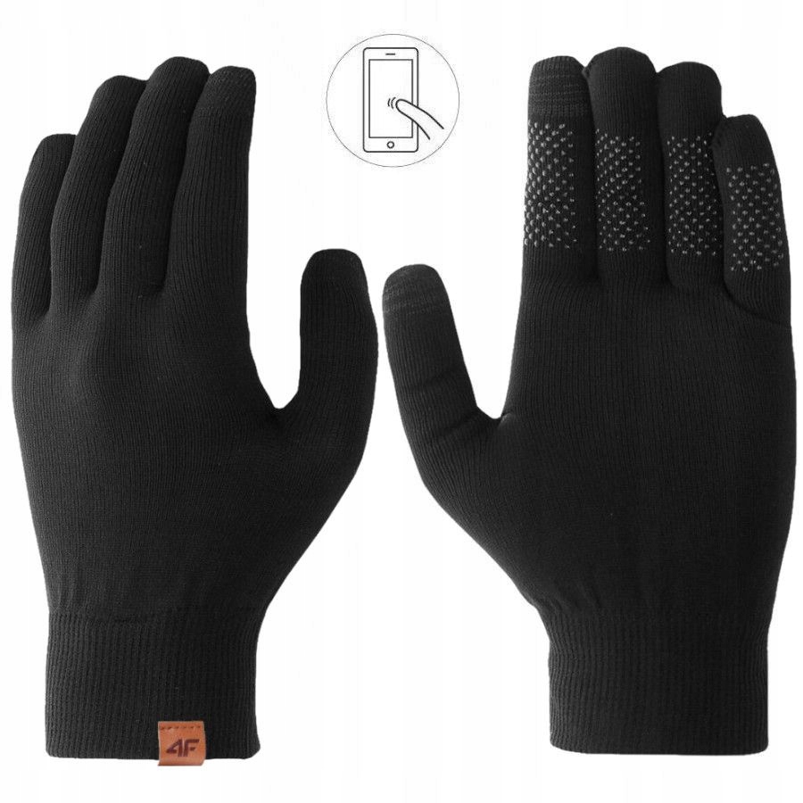 Rękawiczki 4F pięciopalczaste czarne do ekranów dotykowych ocieplone