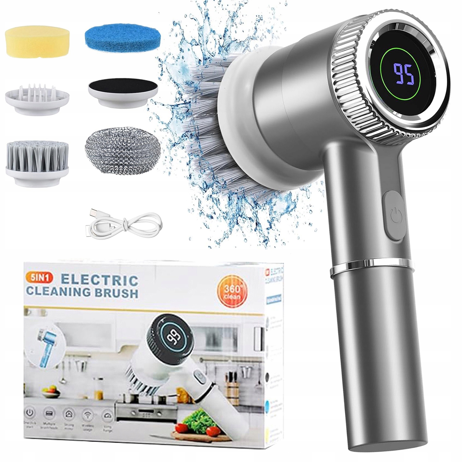 Levně Elektrický Rotační Výkonný Čisticí Kartáč Do Koupelny S Led Multifunkčním Svítidlem