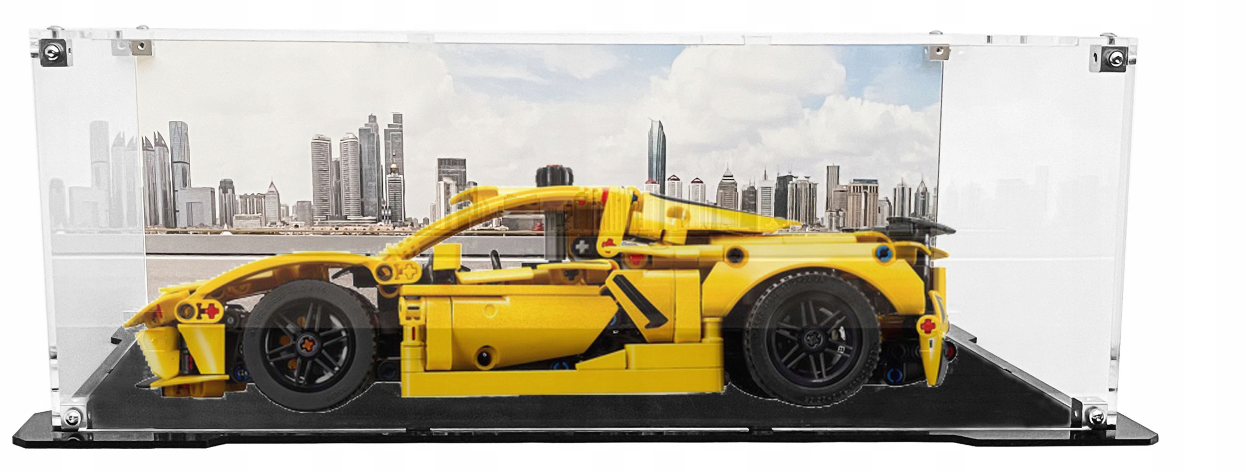 Vitrína s černou základnou a pozadím pro sadu Lego 42205 Chevrolet Corvette