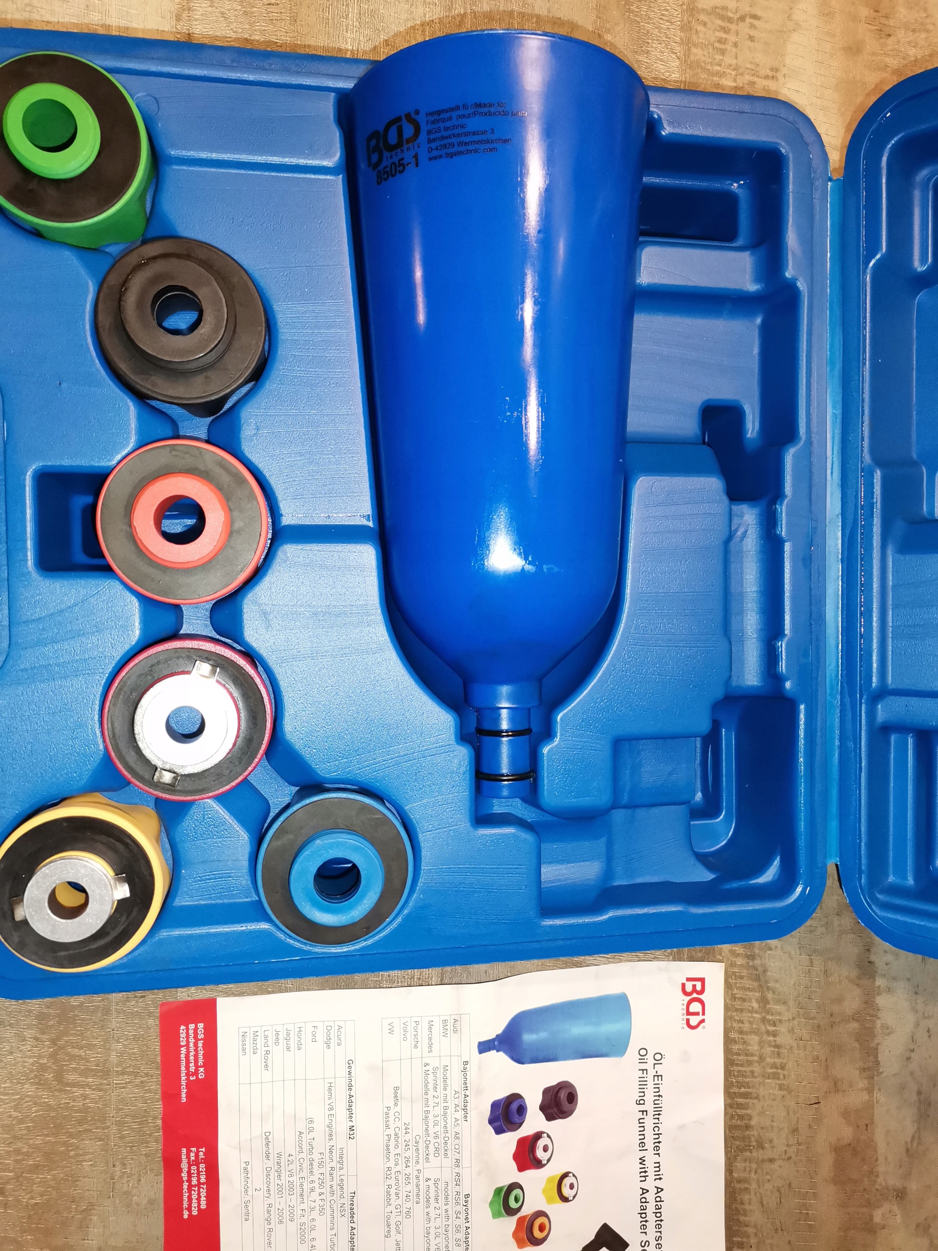 Zestaw adapterow lejkow olejowych Producent code 8505 1