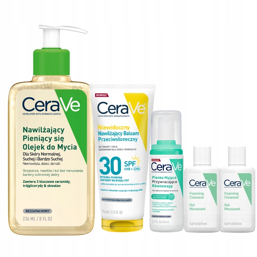 CeraVe Olejek pieniący do mycia 236ml Balsam przeciwsłoneczny SPF30 75ml