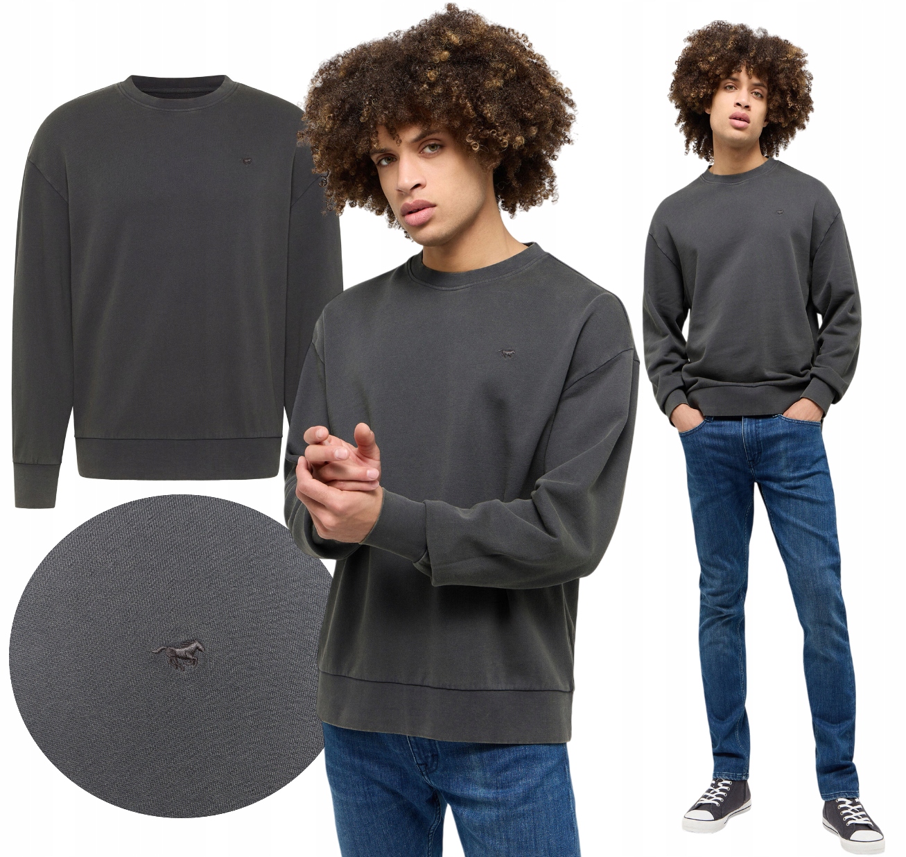 Pánská Mikina Bez Kapuce Bavlněná Grafitová Mustang Clio Logo vel. 3XL