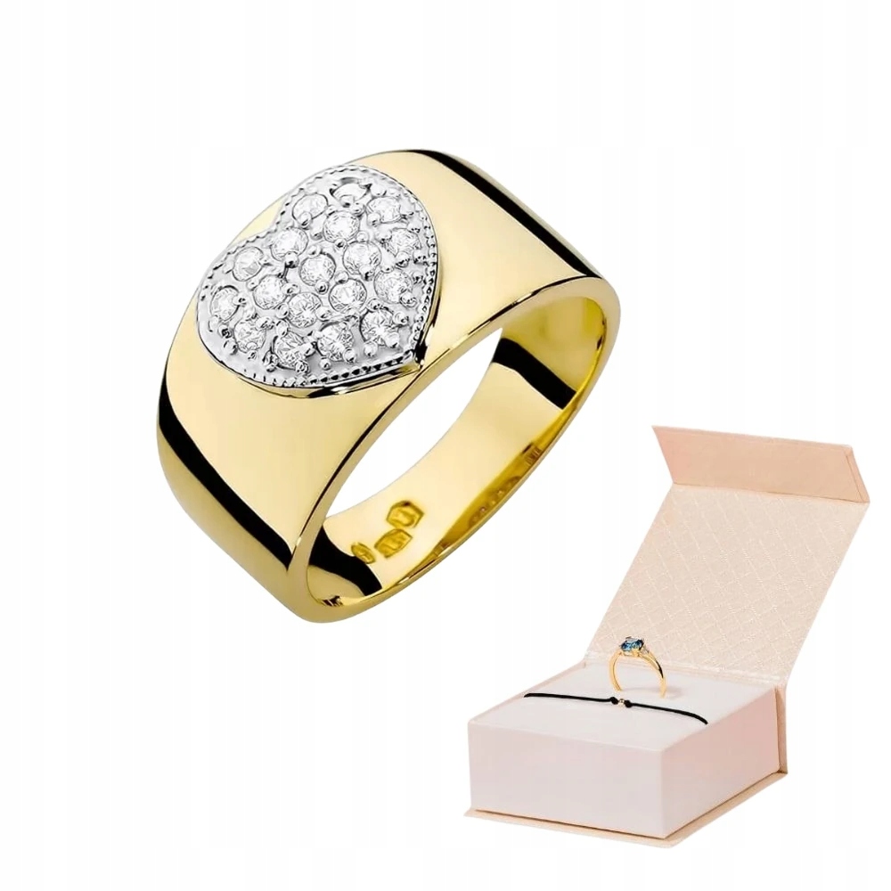 Zlatý Prstýnek S Diamanty Srdce Široký Masivní Zlatý Náramek