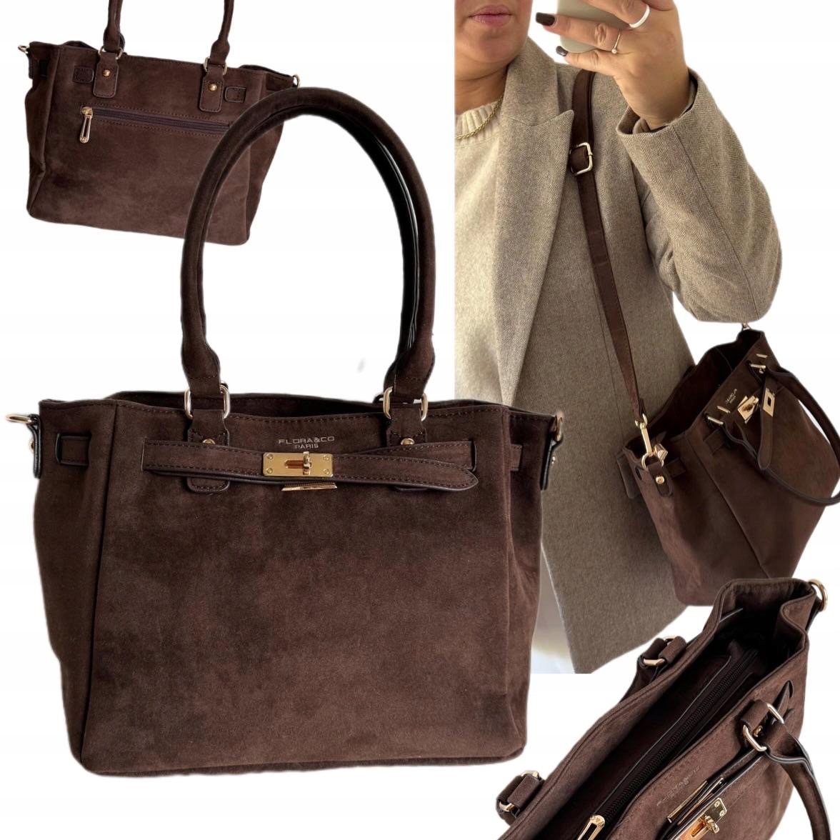 Torebka Damska Flora&co Zamsz Eco Skóra Zamszowa Shopper Brązowa Nowa Viral