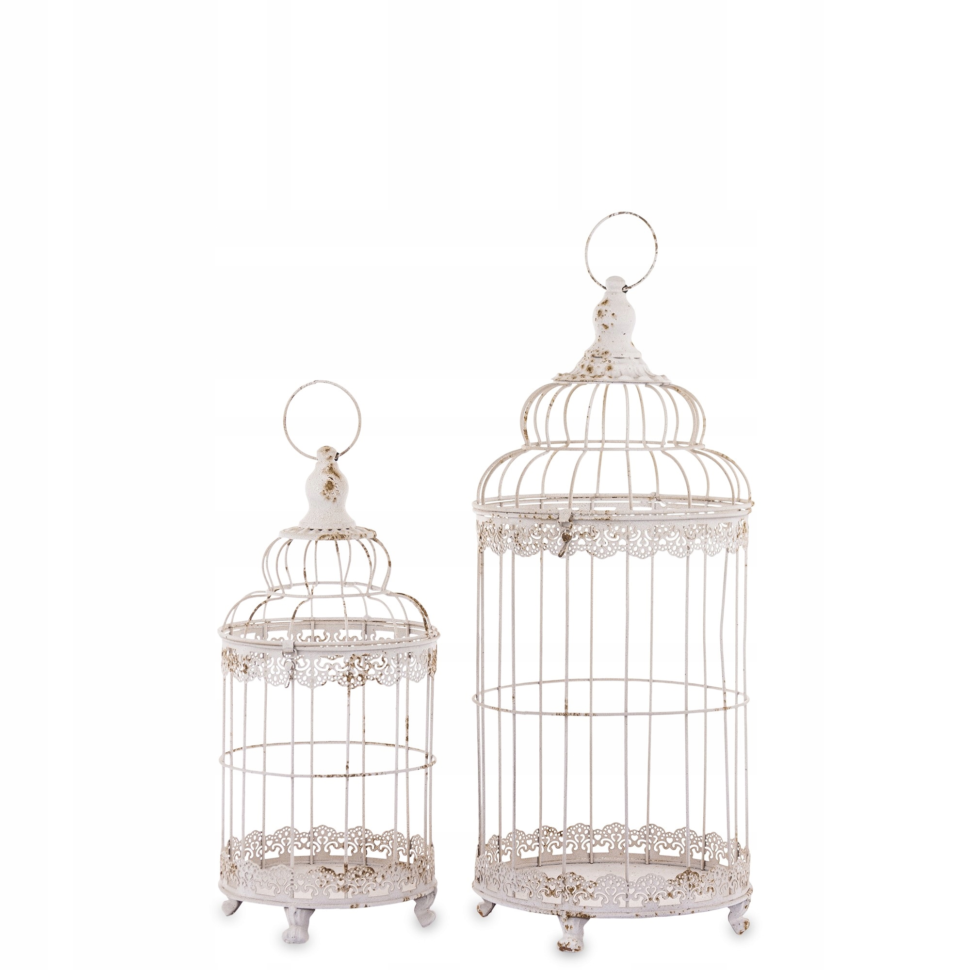 Bílé kovové dekorativní klece Sada 2 kusů Retro Vintage Loft Antik