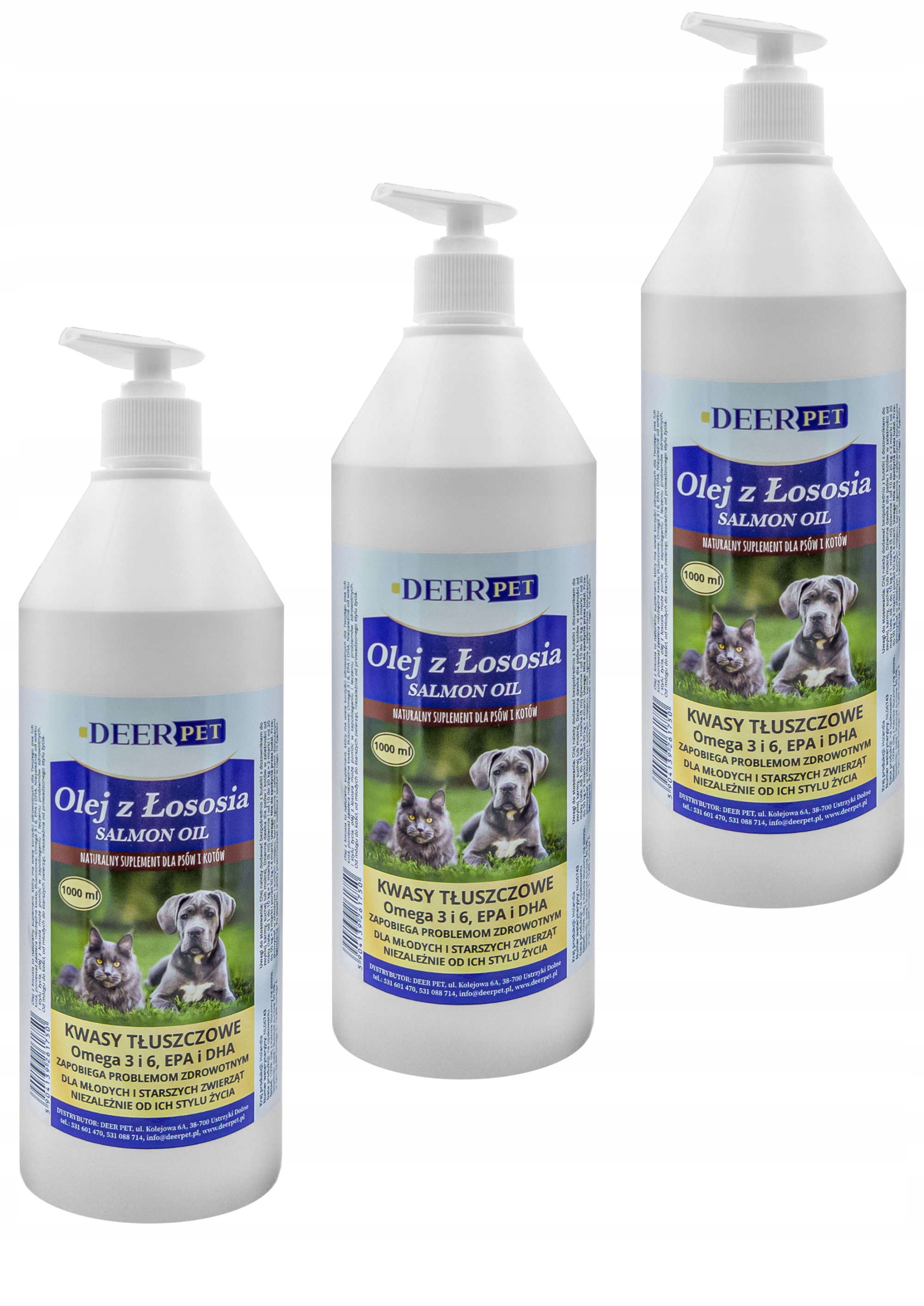 Levně Lososový olej Salmon Oil pro psy a kočky 3x1 l Deer Pet