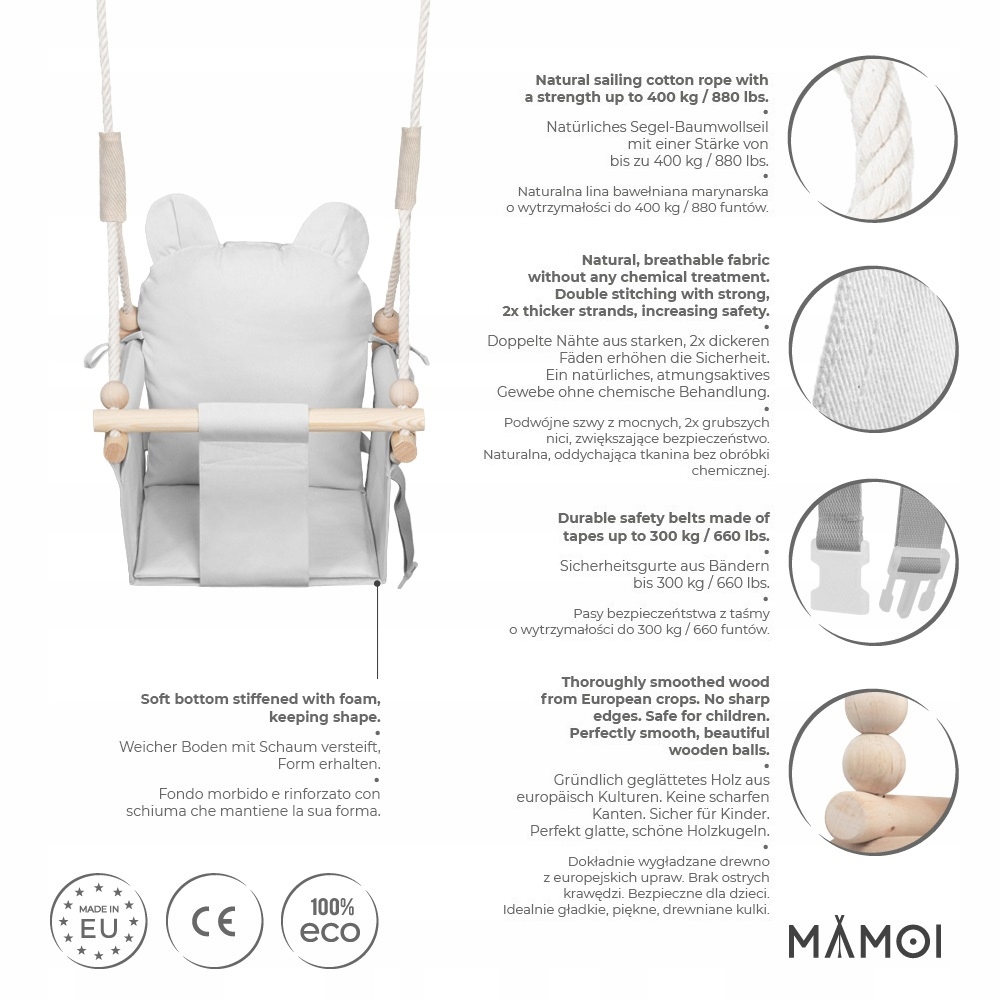 HUŚTAWKA DLA DZIECI z oparciem MIŚ + PAS BEZPIECZEŃSTWA - do domu i ogrodu EAN (GTIN) 5903815211805