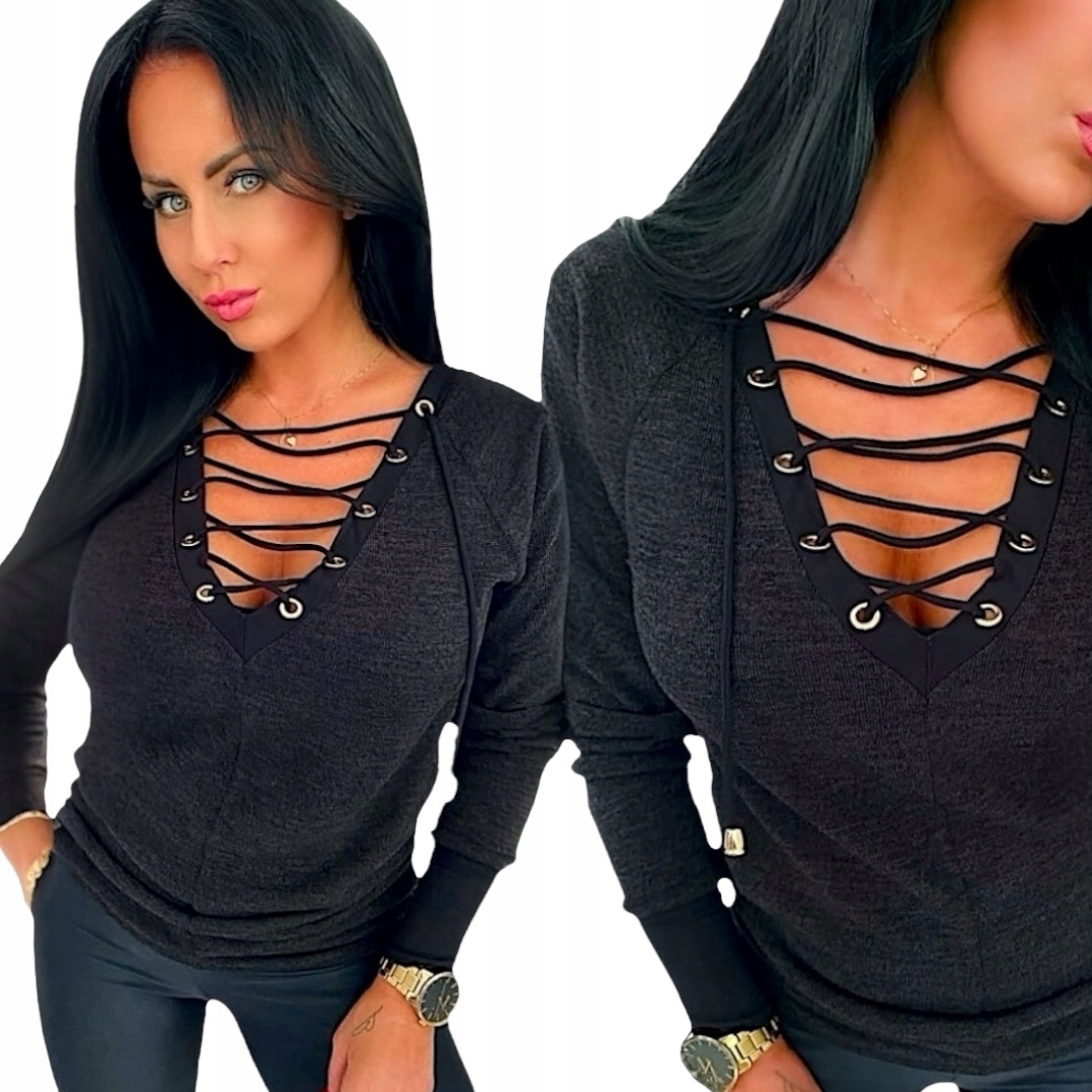 Volný svetr, dámský výstřih do V, elegantní sexy svetr, velikost M 38