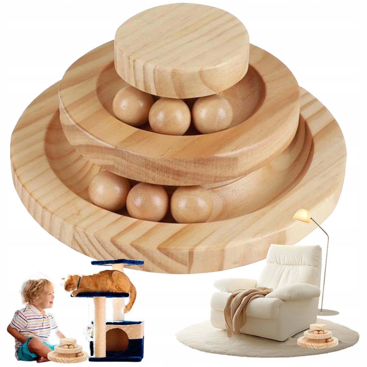 Levně Interaktivní Dřevěná Hračka Pro Kočky Přírodní Dřevo Dráha S 2 Vrstvami