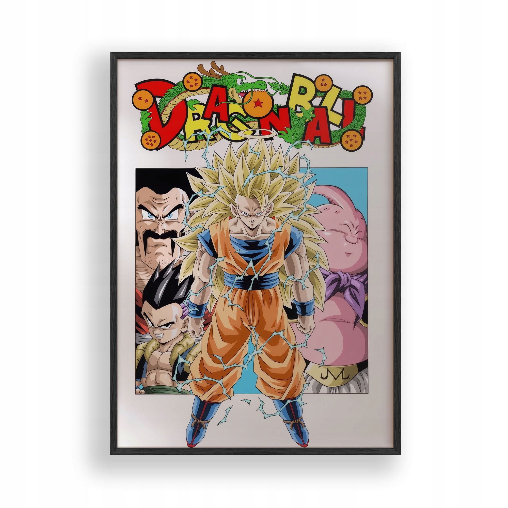 Obraz Dragon Ball Saiyan Goku Plakát Rámeček Dřevěný Černý 30x42 cm