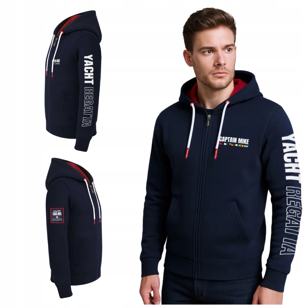 Pánská mikina s kapucí rozepínací modrá Sailing Captain Mike S