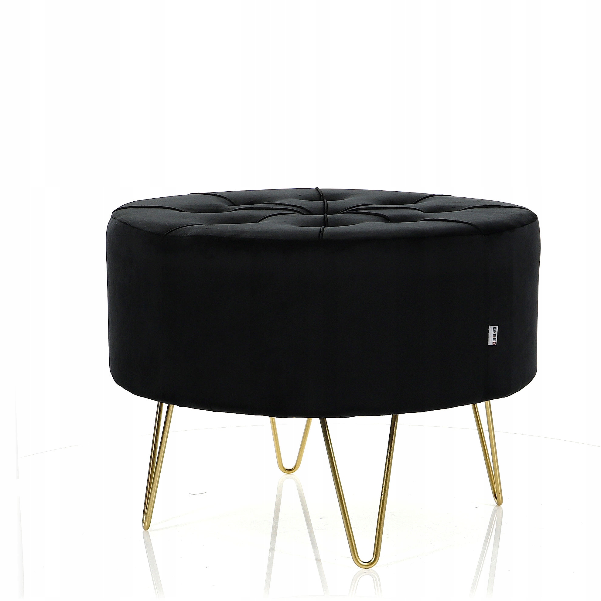 Pufa Welurowa Złota Czarna Welur podnóżek 43cm Typ tapicerowana