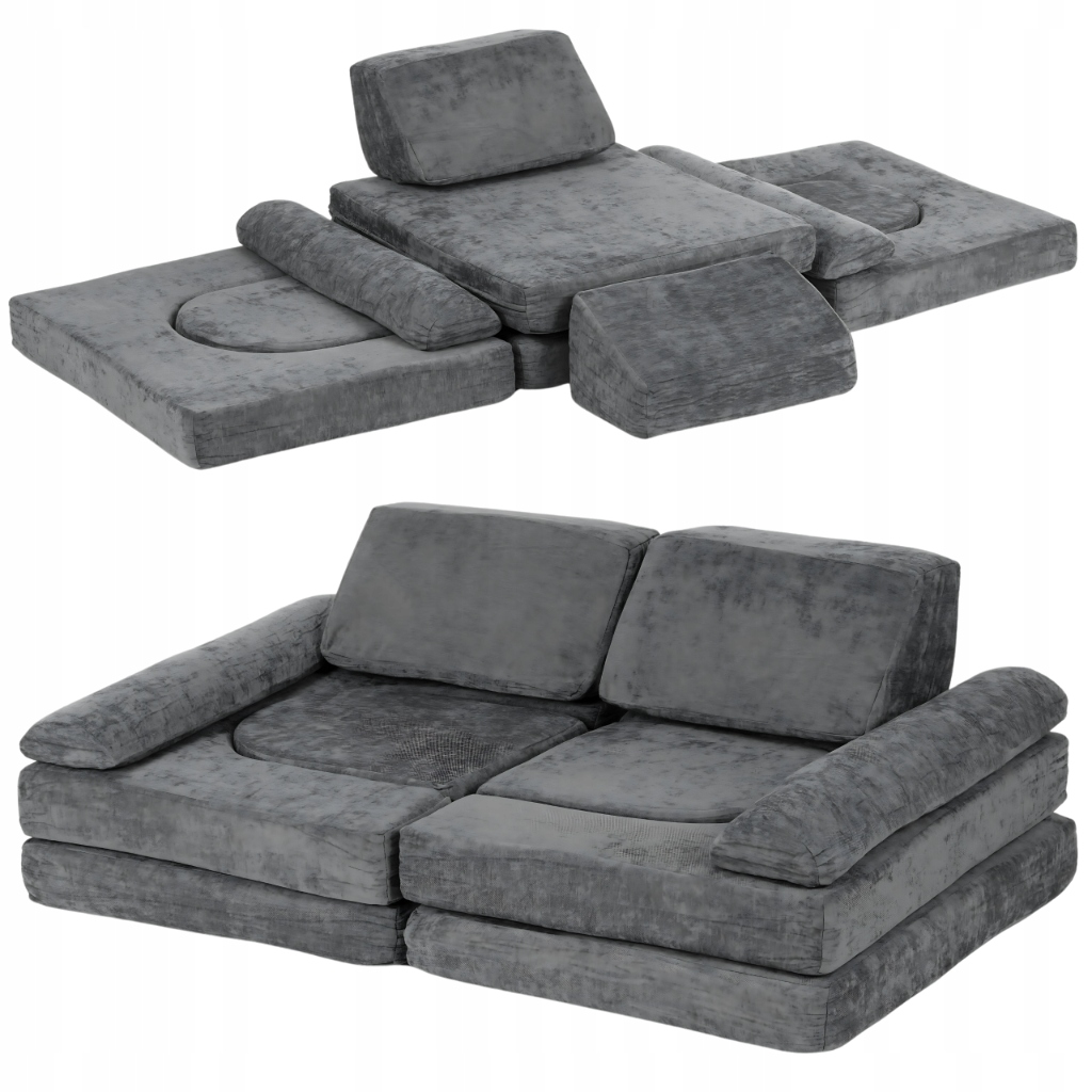 Duża Modułowa Sofa Kanapa Dla Dzieci 10 Elementów Tkanina Szara