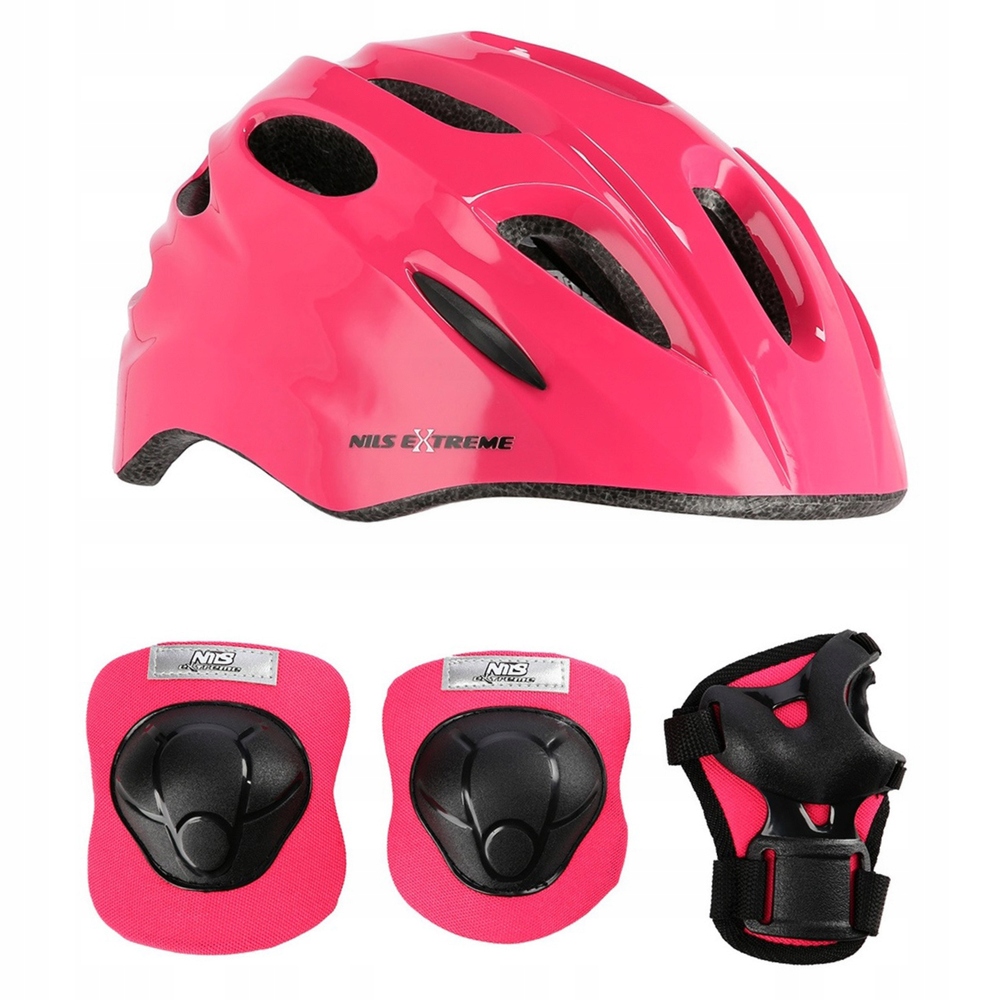 Kask Rowerowy Z Regulacją Ochraniacze Zestaw Dla Dziewczynki Nils Extreme