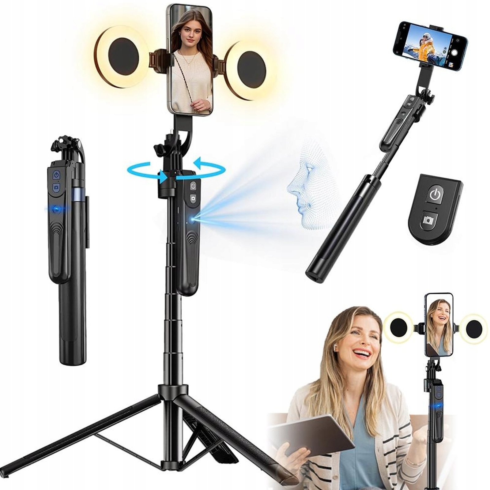 Stativ Pro Kameru S Funkcí Sledování 360° A Dvěma Led Světly