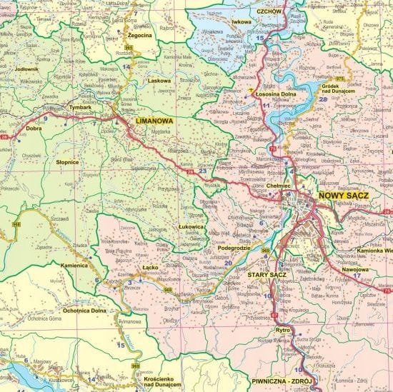 WOJEWÓDZTWO MAŁOPOLSKIE MAPA ŚCIENNA ADMINISTRACYJNA I DROGOWA Okładka laminowana