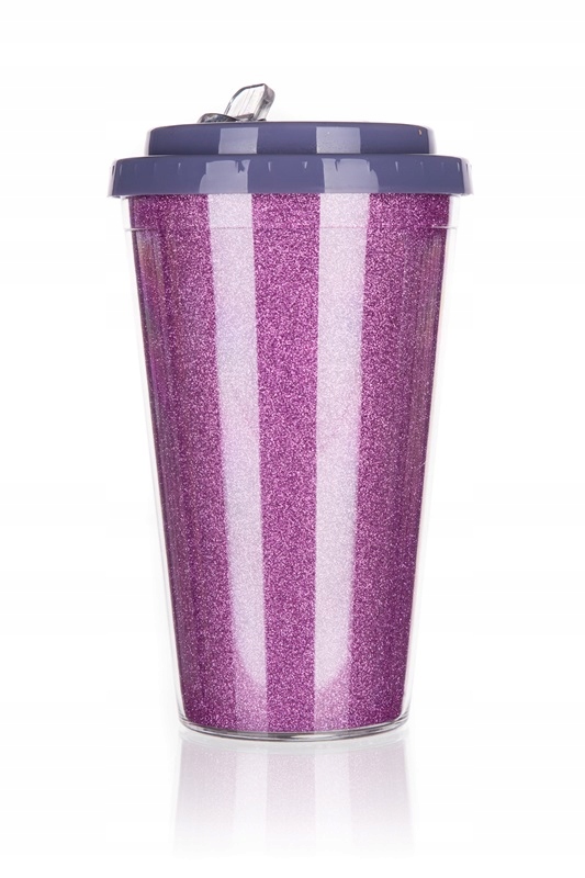 Kubek podróżny turystyczny Glitters fioletowy brokat 500 ml