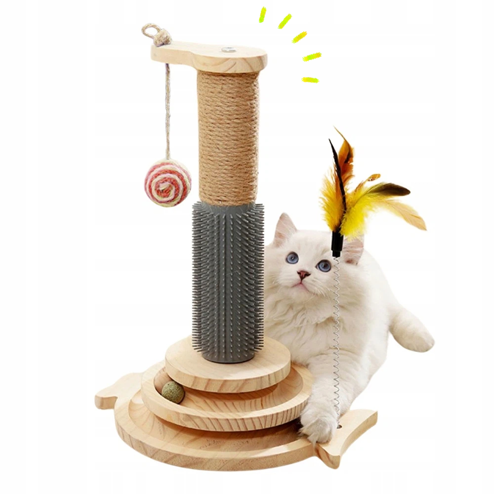 Levně Škrabací Sloupek Pro Kočky S Míčky A Koťátkem, Multifunkční, 29 X 40 CM