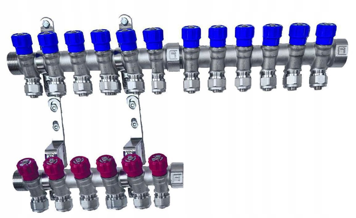X-home Rozdělovač Pex 1“ x 16 mm 12 Obvodů Studené Vody 6 Obvodů Teplé Vody