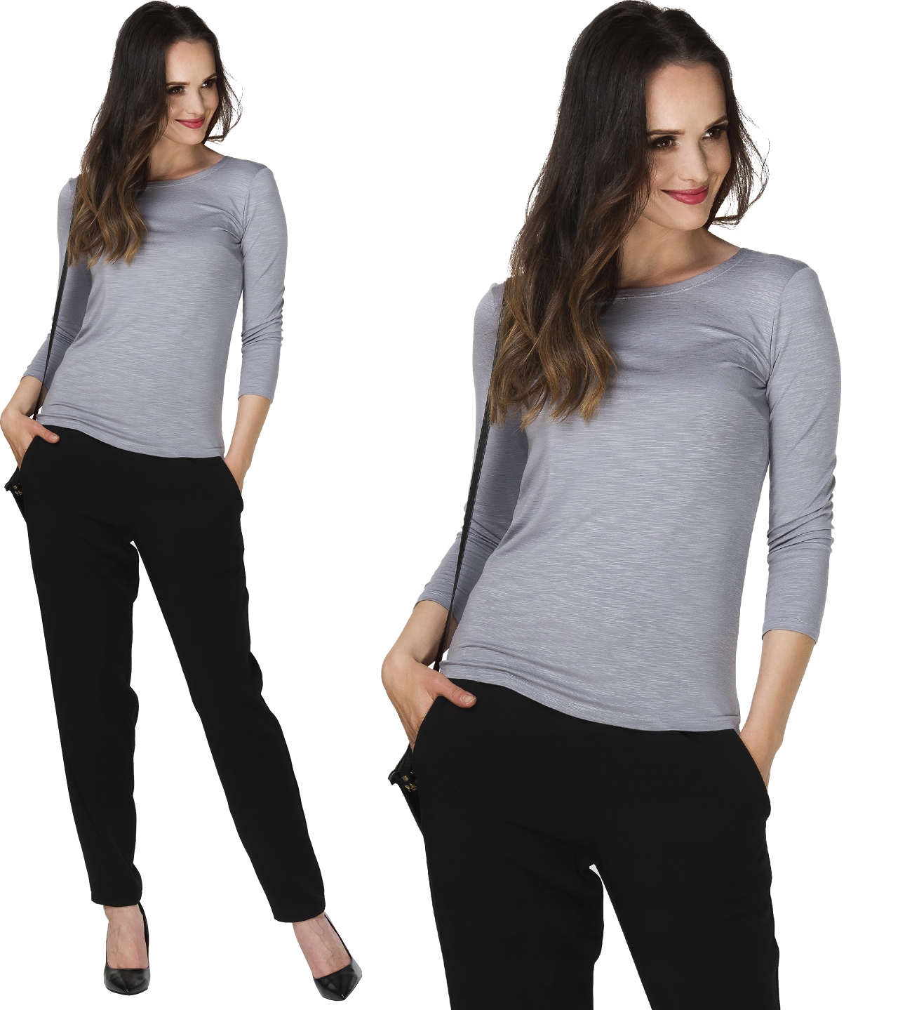 

Bluzka Damska Fallon Rękaw 3/4 Popielaty 56