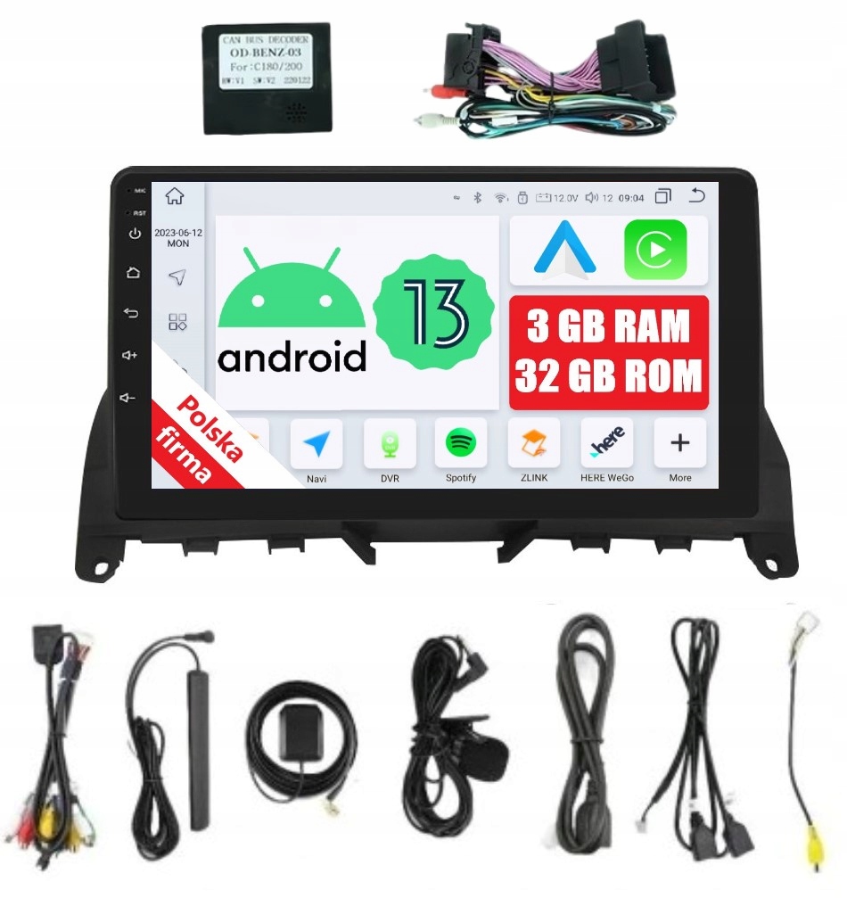 Rádio 2DIN Navigácia Android Mercedes C W204 C204 Carplay Dsp 3/32 Gb Lte