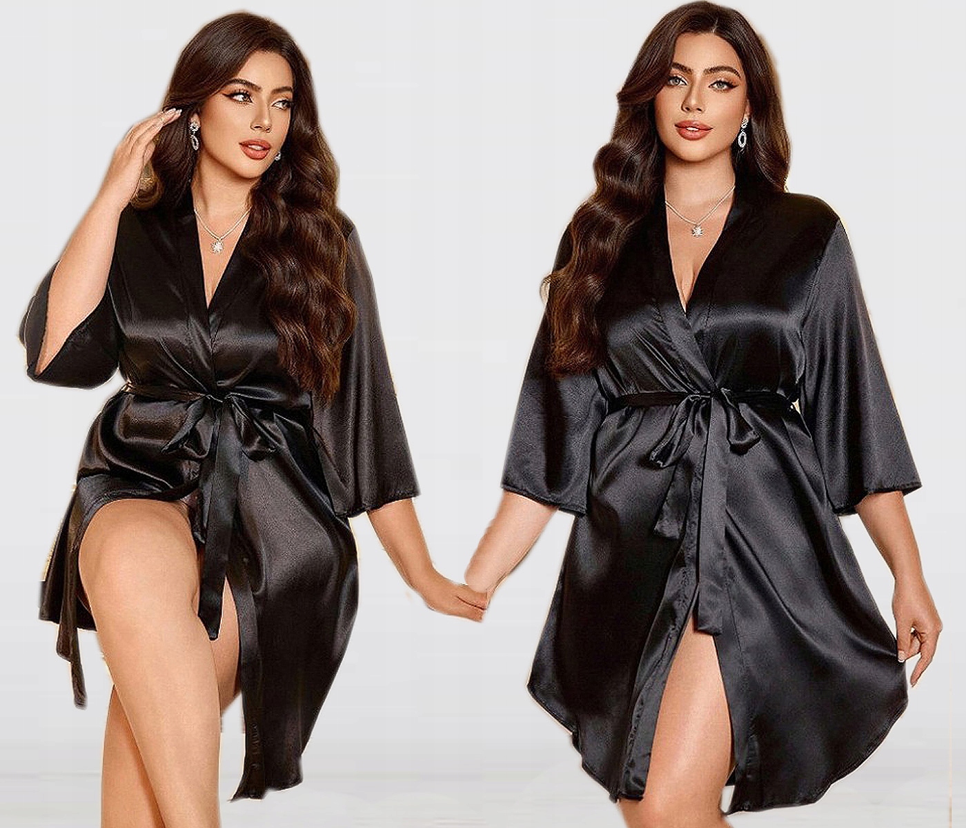 Krásný elegantní saténový župan na Dárek 44-52 Plus Size 50/52 5XL 6XL